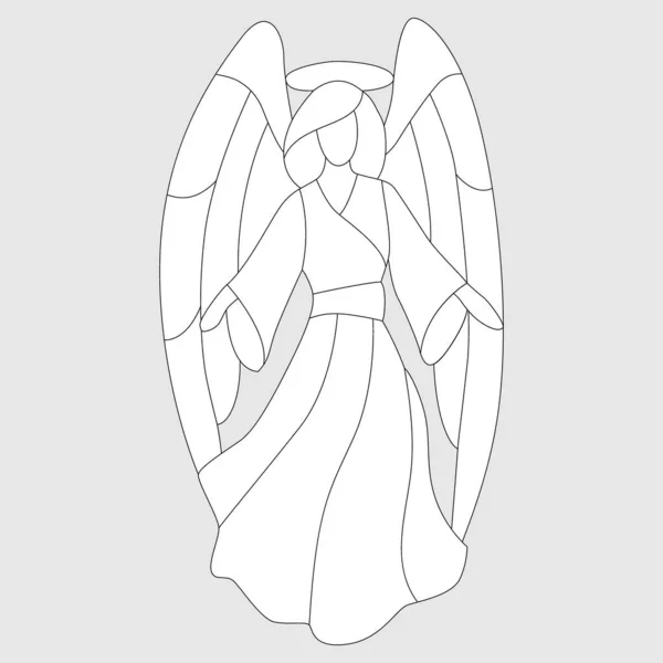 黒と白の線画ステンドグラスのスケッチ天使のイメージ — ストックベクタ