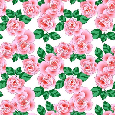 Kusursuz desen, gül ve yapraklar parlak renklerde, düğün arka planı