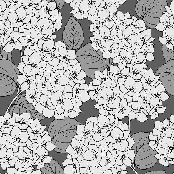 Bezszwowy Wzór Rysunek Kwiatów Hortensji Liniowy Monochromatyczny Obraz — Wektor stockowy
