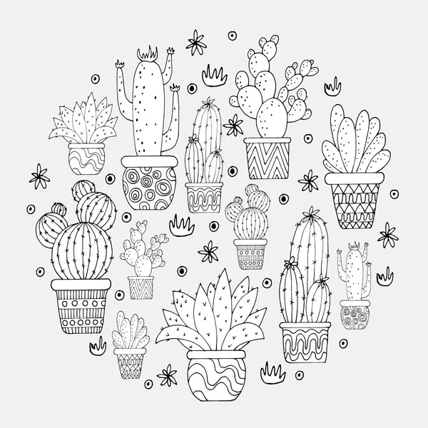 Ilustración Vectorial Fondo Colores Monocromáticos Cactus Macetas — Vector de stock