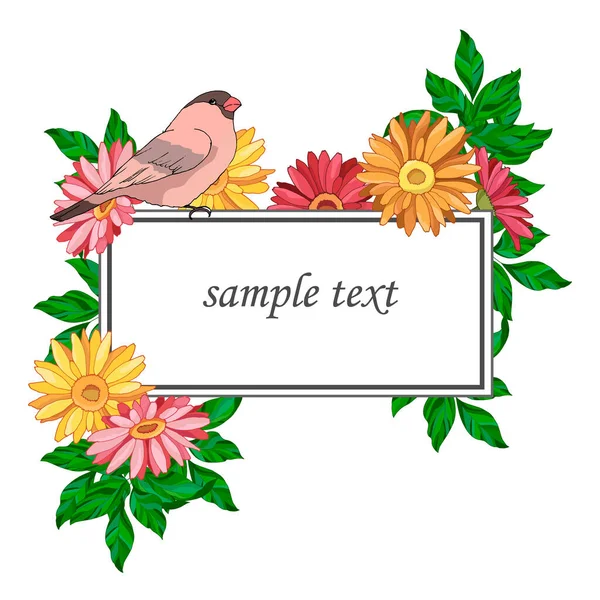 Vektorillustration Banner Für Text Einem Rahmen Mit Blumen Und Vogel — Stockvektor