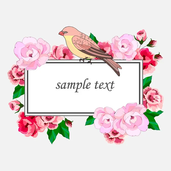 Ilustración Vectorial Banner Para Texto Marco Con Flores Aves — Vector de stock