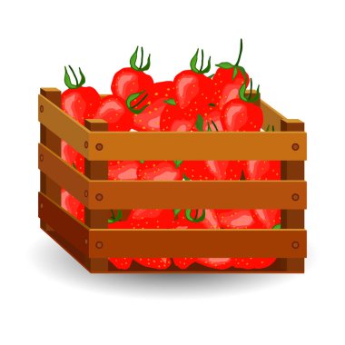 Tahta bir kutuda olgun çilekler, beyaz bir arka planda izole edilmiş, sonbahar meyveleri