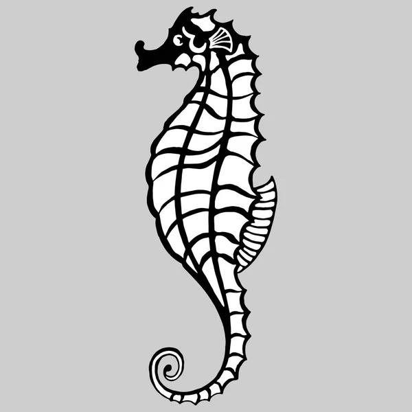 Illustrazione Vettoriale Immagine Stilizzata Bianco Nero Sea Horse Isolare — Vettoriale Stock