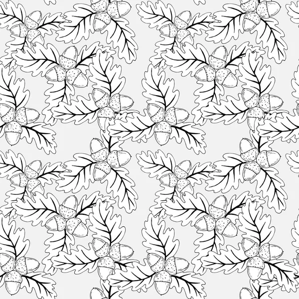 无缝线花纹 叶为黑 白相间的橡子 着色抗压 — 图库矢量图片