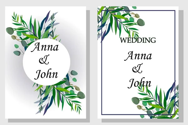 Nyomtatott Termékek Készlete Esküvőre Meghívók Üdvözletek Kártyák Növényekkel Virágokkal Romantikus — Stock Vector