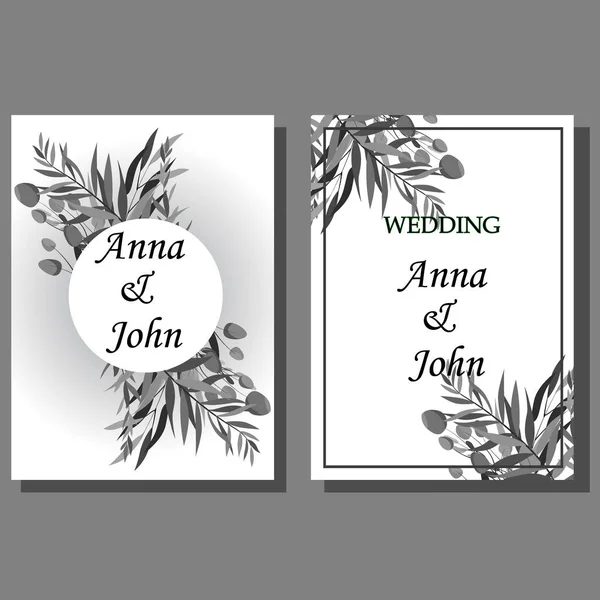 Set Printed Products Wedding Invitations Greetings Cards Elements Plants Flowers — Stock Vector