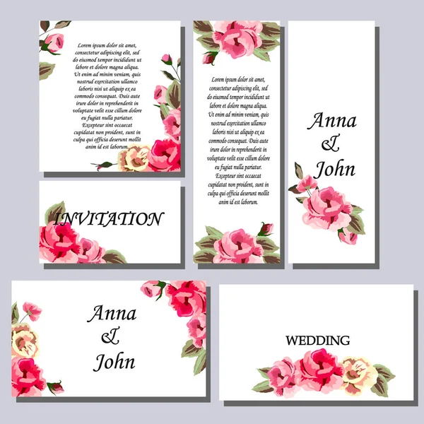 Ensemble Produits Imprimés Pour Mariage Invitations Salutations Cartes Avec Des — Image vectorielle