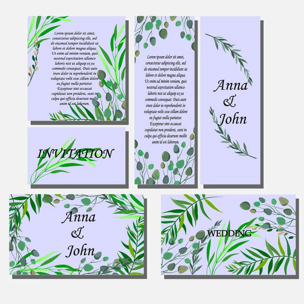 Ensemble Produits Imprimés Pour Mariage Invitations Salutations Cartes Avec Des — Image vectorielle