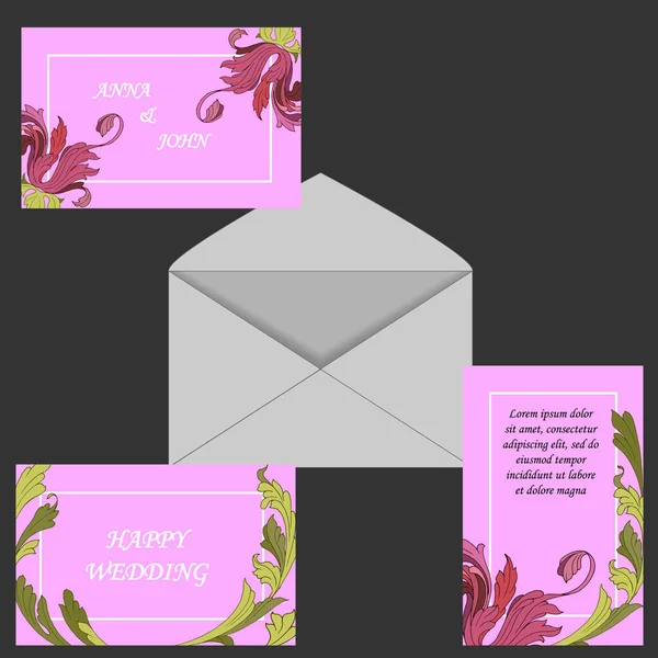 Druckerzeugnisse Für Die Hochzeit Einladungen Grußkarten Mit Elementen Aus Pflanzen — Stockvektor