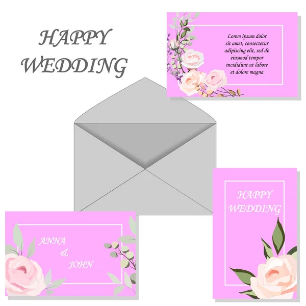 Ensemble Produits Imprimés Pour Mariage Invitations Salutations Cartes Avec Des — Image vectorielle