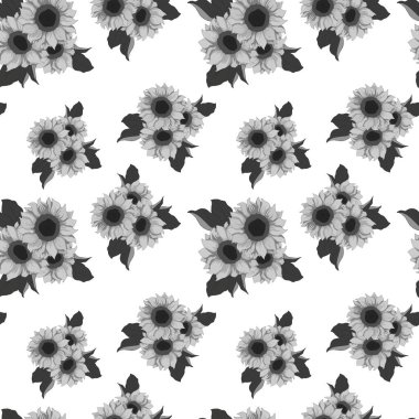 Kusursuz desen, ayçiçeği ve tek renkli yapraklar, duvar kağıdı süsü