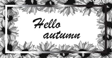 Sonbahar afişi, poster, tek renk gri ayçiçeği çerçeveli