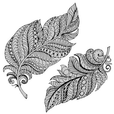 Beyaz arkaplanda izole et, tüy çizimi, stres önleyici desen