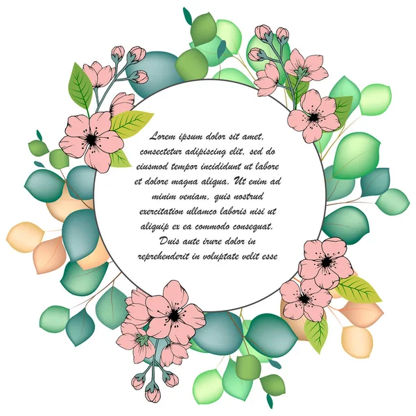 Banner Szöveg Virágok Levelek Üdvözlőlap — Stock Vector