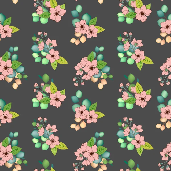 Motif Sans Couture Avec Des Fleurs Des Feuilles Flore Printanière — Image vectorielle