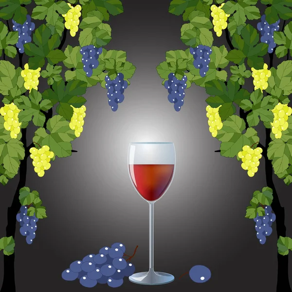 Illustration Vectorielle Fond Avec Vignoble Verre Vin — Image vectorielle