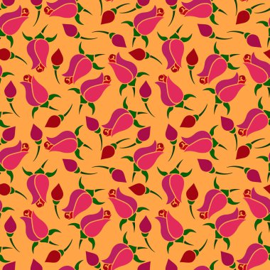 Şekillendirilmiş gül dalları, tomurcuklar, yapraklar ve çiçeklerle kusursuz desen.