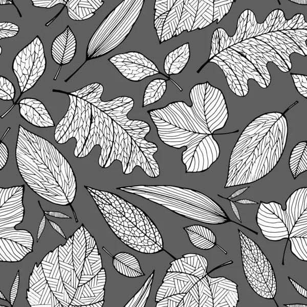 Nahtloses Muster Stilisierter Blätter Monochromen Farben Stress Ornament — Stockvektor