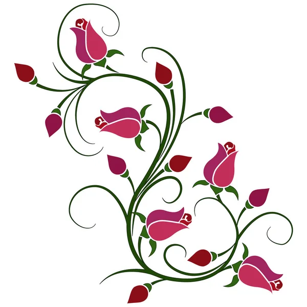 Branche Stylisée Avec Bourgeons Roses Aux Couleurs Vives Illustration Vectorielle — Image vectorielle