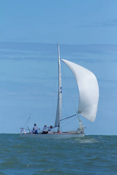 Barca Vela Bianca Vela Mare Aperto — Foto Stock