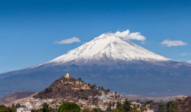 beautiful background of Puebla with the convent of Atlixco and volcano background clipart