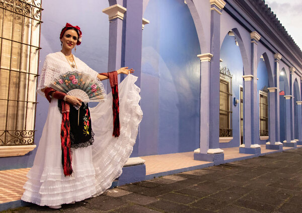 beautiful jarocha with his costume typical of the city of Veracruz