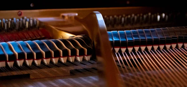 Interiör Ett Grand Piano Harpa Stråkar Spjäll — Stockfoto