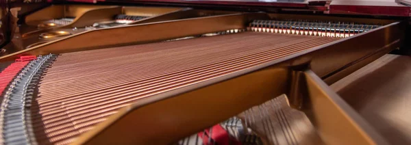 Wnętrze Fortepian Wyświetlono Harfa Jej Struny Obrazy Stockowe bez tantiem
