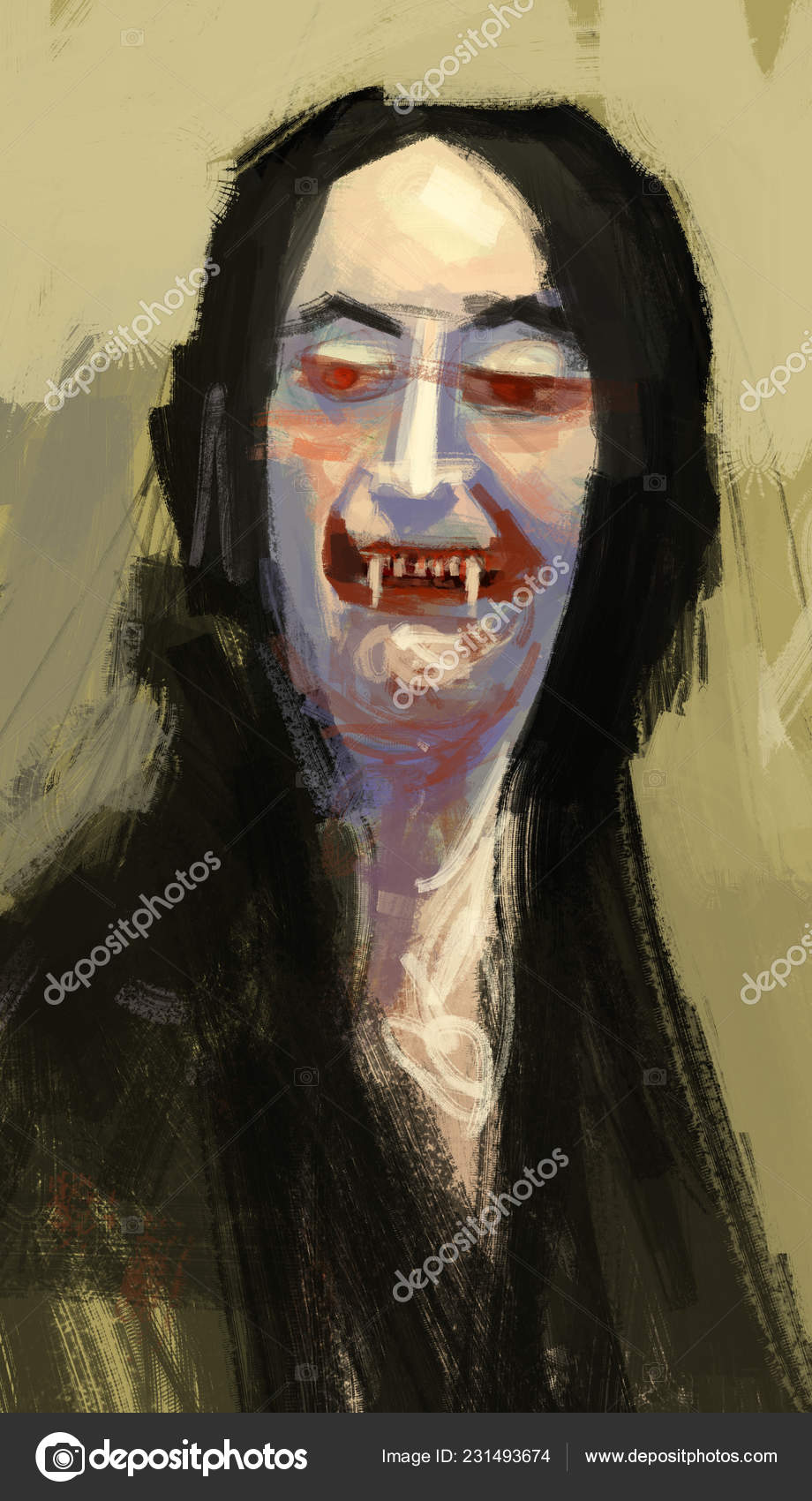 Painted Vampire Faces Painting Abstract Scary Vampire Head Brush Stroke Style Digital Illustration Stock Photo C Christianmullerart 231493674