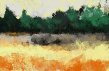 Fırça kontur stili, dijital sanat, soyut doğa manzara resim