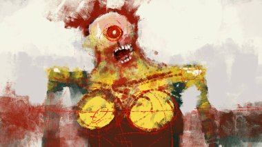 Painting of abstract Cyclops monster in brush stroke style, digital illustration   clipart