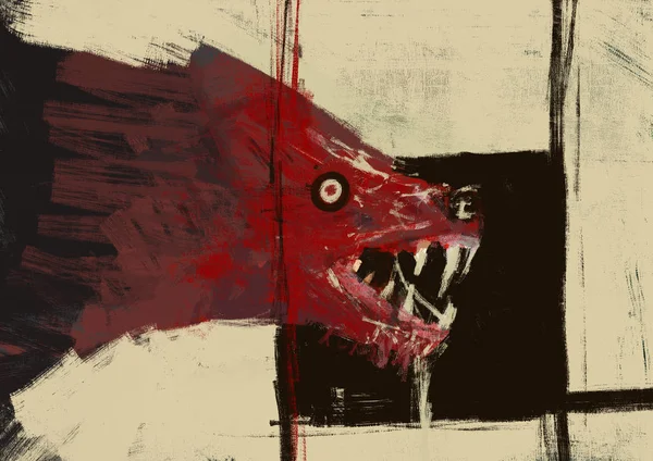 ブラシ ストロークのスタイル デジタル イラストレーションで抽象的な狼モンスターの絵 — ストック写真