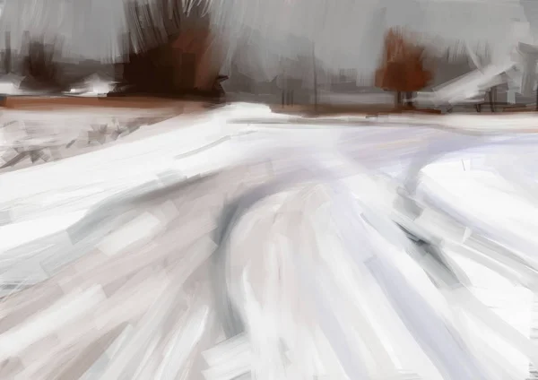 Живопис Абстрактного Зимового Пейзажу Стилі Пензля Цифрове Мистецтво — стокове фото