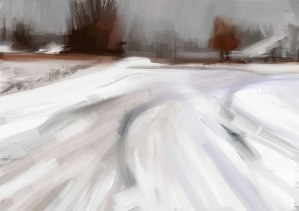 Schilderij Van Abstracte Winterlandschap Borstel Streekstijl Digitale Kunst — Stockfoto