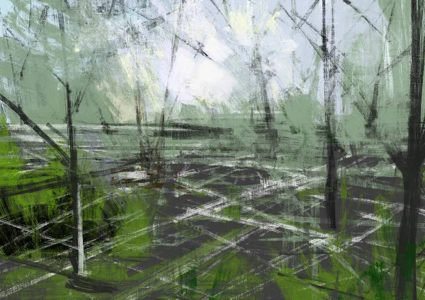 Painting of abstract swamp in brush stroke style, digital art