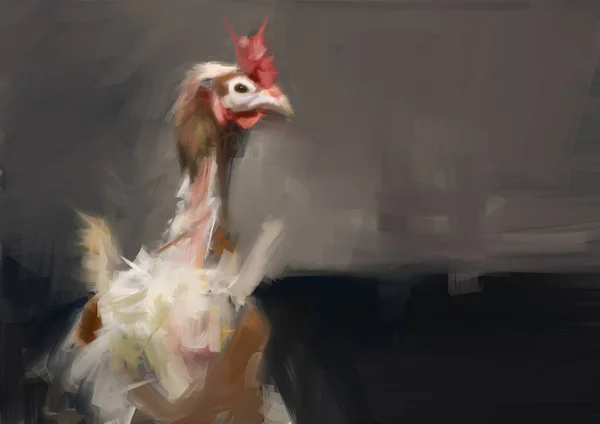 Lukisan Tradisional Figuratif Digital Dari Ilustrasi Ayam Jago — Stok Foto