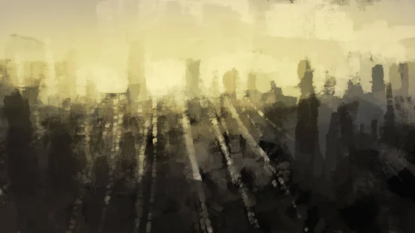 Цифрове Традиційне Зображення Повітряного Вигляду Ілюстрації Міського Заходу Сонця — стокове фото