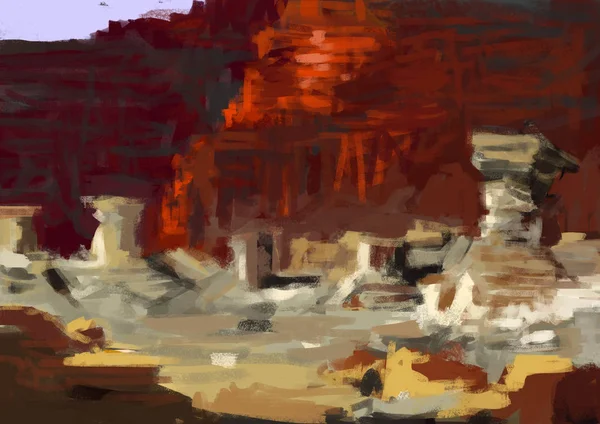 Painting of abstract nature landscape in brush stroke style, digital art
