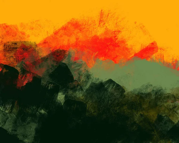 ブラシ ストロークのスタイル デジタル アートの抽象的な山の風景の絵 — ストック写真