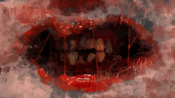 Pintura Boca Sangrenta Assustadora Estilo Abstrato Pincel Acidente Vascular Cerebral — Fotografia de Stock