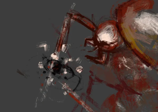 Painting of scary spider monster making cocoon, abstract brush stroke style, digital illustration