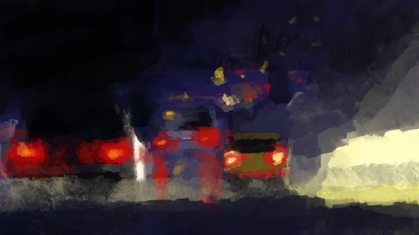 Ζωγραφική Αφηρημένων Αυτοκινήτων Στην Αστική Σύλληψη Ψηφιακή Τέχνη — Φωτογραφία Αρχείου