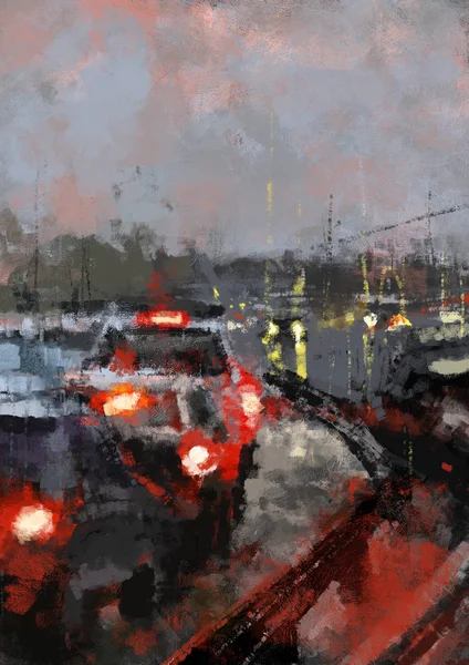 城市概念中的抽象汽车绘画 数字艺术 — 图库照片