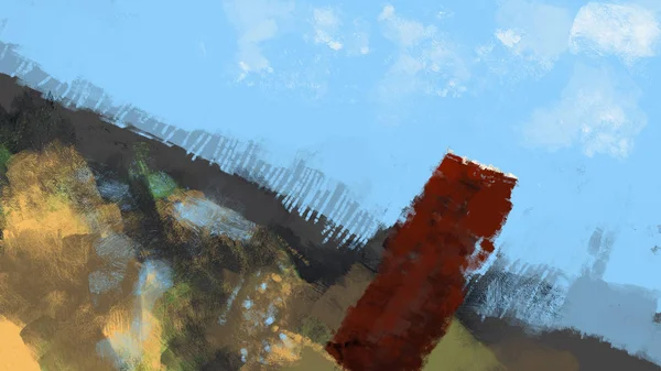 Malování Abstraktní Krajiny Červeným Monolitem Stylu Tahu Štětce Digitální Umění — Stock fotografie