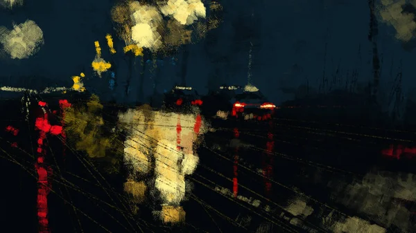 Painting Dark Abstract Urban Landscape Conception Digital Art — Stock Photo, Image