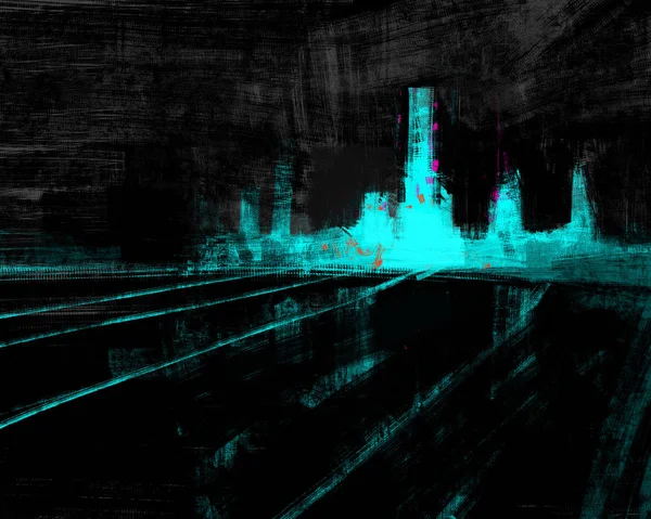 Painting of dark abstract urban city representation in digital art