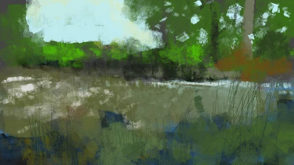 Painting of abstract river with shore in brush stroke style, digital art