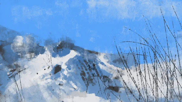 Schilderij Van Abstracte Winterlandschap Digitale Kunst — Stockfoto