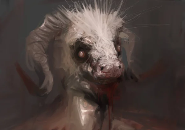 Painting of abstract animal goat like monster in brush stroke style, digital illustration